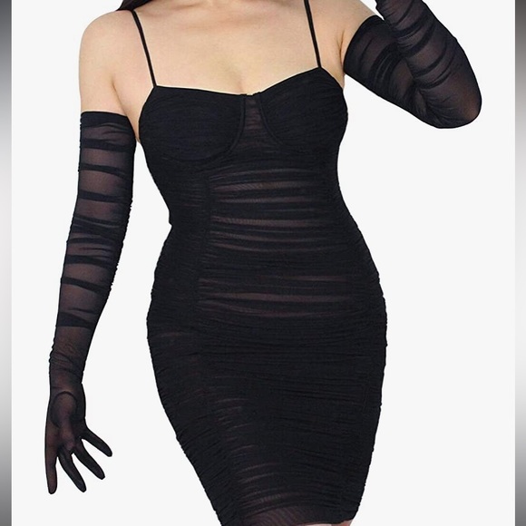 Black Mesh Opera length Dinner Gloves - Picture 3 of 3